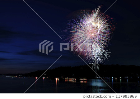 Large fireworks blooming in the night sky: Yuasa Marine Fireworks Festival 117993969