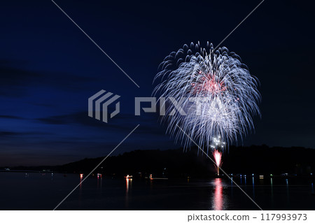 Large fireworks blooming in the night sky: Yuasa Marine Fireworks Festival Large fireworks blooming in the night sky: Yuasa Marine Fireworks Festival 117993973