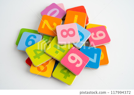 Math number colorful on white background, education study mathematics learning teach. Math number colorful on white background, education study mathematics learning teach. 117994372