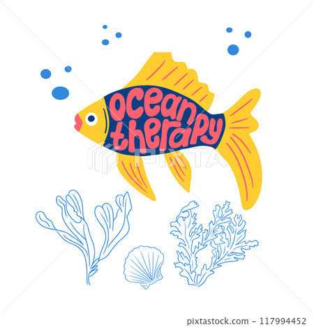 Contrast hand drawn lettering with fish Contrast hand drawn lettering with fish 117994452