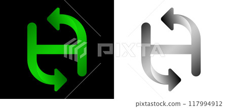 Abstract color letter H over black and white backgrounds. Swirl pattern logo or icon. Abstract color letter H over black and white backgrounds. Swirl pattern logo or icon. 117994912