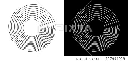 Abstract background with lines in circle. Art design spiral as logo or icon. A black figure on a white background and an equally white figure on the black side. 117994929