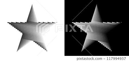 Modern abstract background with lines in star shape. Trendy striped logo, design element or icon. A black figure on a white background and an equally white figure on the black side. 117994937