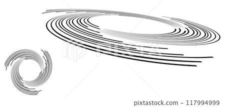 Spiral with black lines as dynamic abstract vector background or logo or icon. Abstract background with lines in circle. Artistic illustration with perspective on white background. 117994999