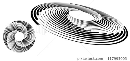 Spiral with black lines as dynamic abstract vector background or logo or icon. Abstract background with lines in circle. Artistic illustration with perspective on white background. 117995003