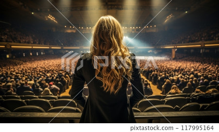 Confident businesswoman delivering powerful keynote address at conference with insights Confident businesswoman delivering powerful keynote address at conference with insights 117995164