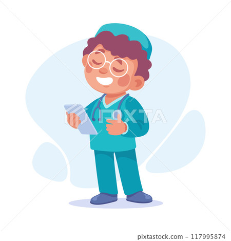 Boy Doctor and Surgeon in Uniform as Child Profession Vector Illustration Boy Doctor and Surgeon in Uniform as Child Profession Vector Illustration 117995874
