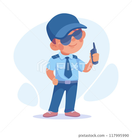 Boy Police Officer in Cap with Walkie Talkie as Child Profession Vector Illustration Boy Police Officer in Cap with Walkie Talkie as Child Profession Vector Illustration 117995990