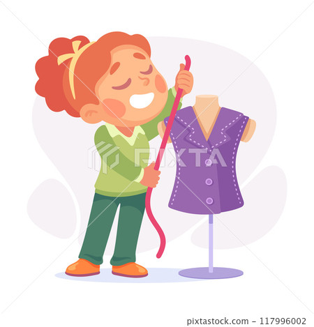 Girl Tailor Dress Making as Child Profession Vector Illustration 117996002