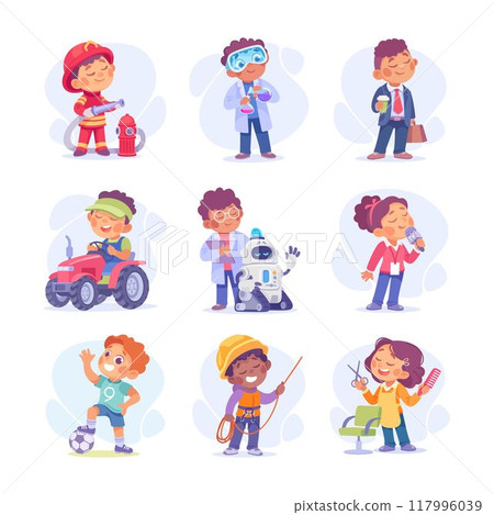 Child Profession Doing Different Job in Costume Vector Set Child Profession Doing Different Job in Costume Vector Set 117996039