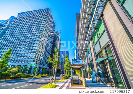 Tokyo cityscape in Japan, overlooking Otemachi Station Exit D4 in front of Mizuho Marunouchi Tower (Bank Building) = August 3rd Tokyo cityscape in Japan, overlooking Otemachi Station Exit D4 in front of Mizuho Marunouchi Tower (Bank Building) = August 3rd 117996217
