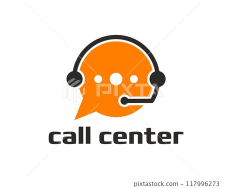 Call center icon for customer support service or client hotline assistance, vector symbol. Call Center badge of telephone headset and message chat bubble for customer assistant contact or agent sign Call center icon for customer support service or client hotline assistance, vector symbol. Call Center badge of telephone headset and message chat bubble for customer assistant contact or agent sign 117996273