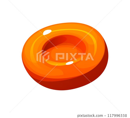 Cartoon Halloween holiday sweets and dessert. Isolated vector orange round candy, bonbon, caramel for trick or treat kids party, confectionery lollipop toffee for children, delicious sugary food Cartoon Halloween holiday sweets and dessert. Isolated vector orange round candy, bonbon, caramel for trick or treat kids party, confectionery lollipop toffee for children, delicious sugary food 117996338