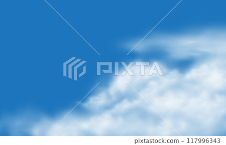 Vector of realistic white cloud on blue sky background illustration. 117996343