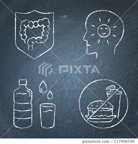 Healthy eating chalkboard icon set 117996590