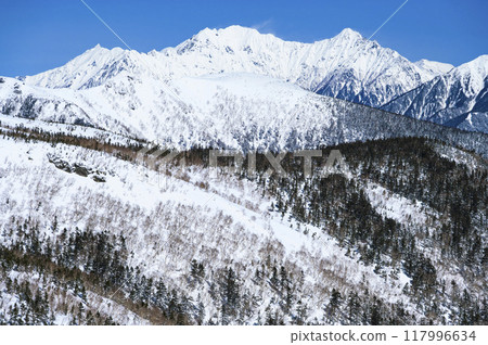 從乘鞍山眺望三月的穗高山和矢鹿岳 117996634