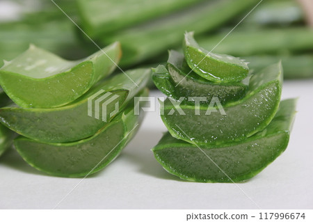 Fresh Raw Aloe Vera Leaves on Table After Harvest 117996674