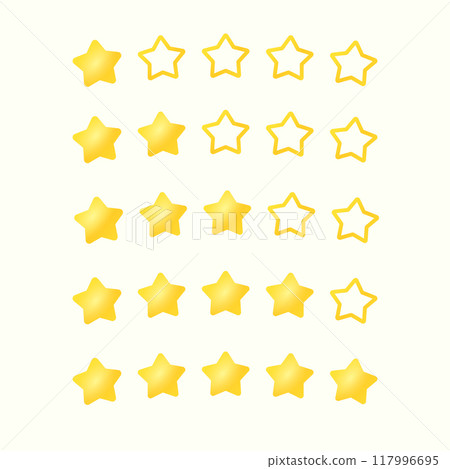 A set of rating gold stars. Feedback rating. Five gold stars. Elements of infographics. Vector illustration. For a site or application. A set of rating gold stars. Feedback rating. Five gold stars. Elements of infographics. Vector illustration. For a site or application. 117996695