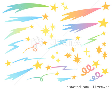 Illustration set of various shooting stars with colorful gradients Illustration set of various shooting stars with colorful gradients 117996746