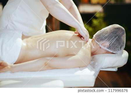 massage therapist in massage cabinet do massage therapy 117996876