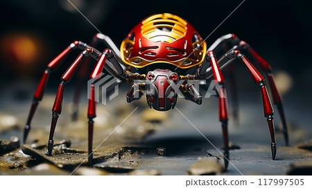 Close-up of robots spider metallic claws for stability on blurred background with copy space 117997505