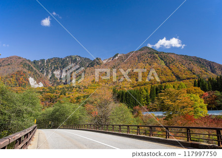 Autumn leaves at Hirayu Onsen in the Okuhida Onsen area Autumn leaves at Hirayu Onsen in the Okuhida Onsen area 117997750