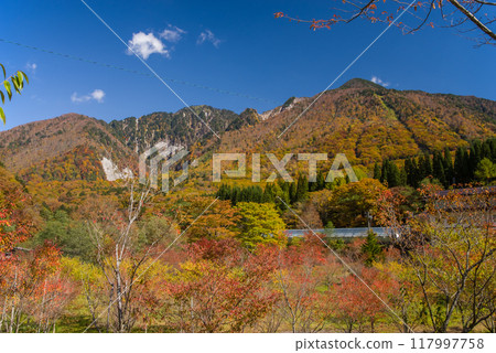 Autumn leaves at Hirayu Onsen in the Okuhida Onsen area Autumn leaves at Hirayu Onsen in the Okuhida Onsen area 117997758