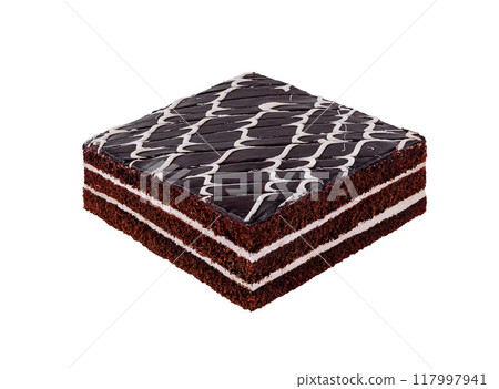 Delicious square chocolate cake is waiting to be eaten Delicious square chocolate cake is waiting to be eaten 117997941