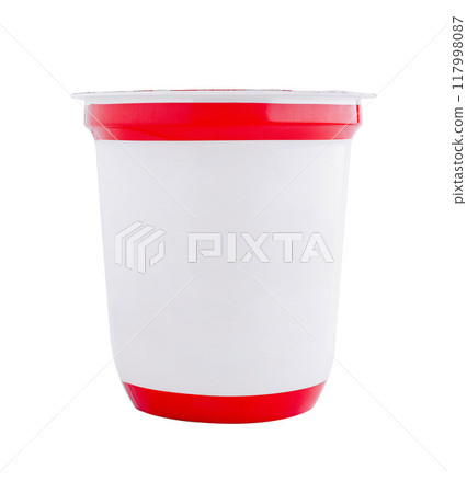 White blank plastic container with red lid isolated on white background White blank plastic container with red lid isolated on white background 117998087