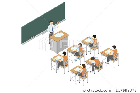 Isometric illustration: Classroom (high school students in summer uniform) 117998375