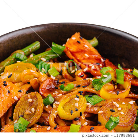 Spicy stir-fry chicken with vegetables 117998691