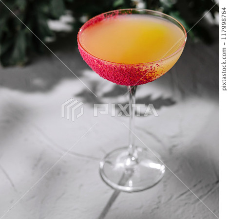 Elegant cocktail with sugar rim on modern surface 117998764