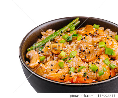Delicious asian chicken stir-fry with vegetables 117998811