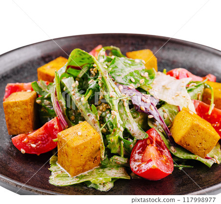 Fresh vegan salad with tofu and vegetables Fresh vegan salad with tofu and vegetables 117998977