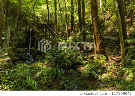 A view of the stream flowing through the Amanoiwato cave and the temple grounds in Isobe-cho, Shima City, Mie Prefecture A view of the stream flowing through the Amanoiwato cave and the temple grounds in Isobe-cho, Shima City, Mie Prefecture 117999041