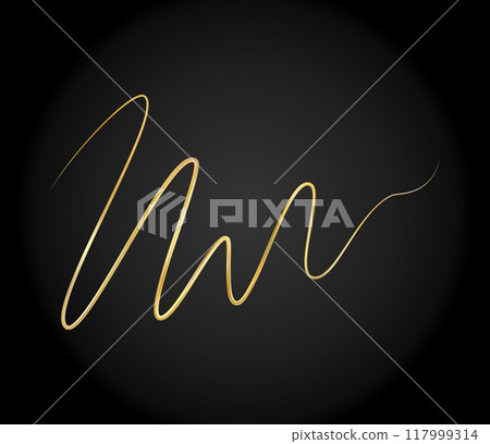 Golden doodle abstract line. Hand drawn curly swishes 117999314