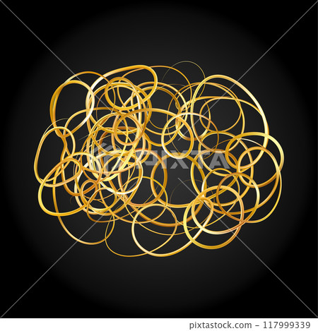 Golden doodle abstract line. Hand drawn curly swishes 117999339