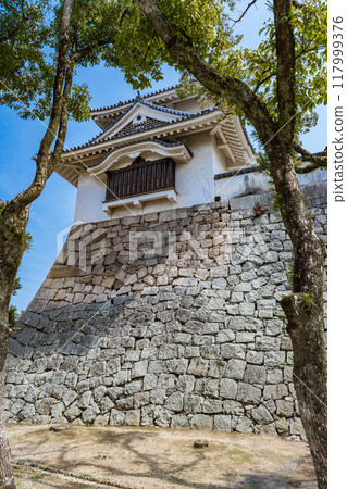Okayama City: Tsukimi Tower and stone walls of Okayama Castle 117999376