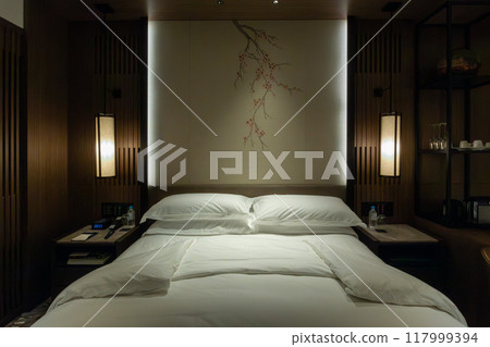 A room at night at the Ritz-Carlton Reserve, Higashiyama Niseko Village, a luxury resort hotel in Niseko, Hokkaido A room at night at the Ritz-Carlton Reserve, Higashiyama Niseko Village, a luxury resort hotel in Niseko, Hokkaido 117999394