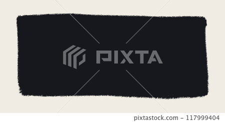 Rough edged rectangle frame in black. Grunge torn paper style vector. Ripped border silhouette on light background for stickers, banners. 117999404