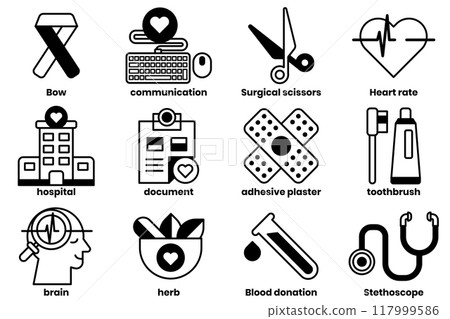 Set of collection of illustrations in the concept of medical objects 117999586