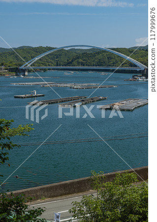 Aso no Ura Bridge spanning Ikuura Bay in Toba City, Mie Prefecture, Japan Aso no Ura Bridge spanning Ikuura Bay in Toba City, Mie Prefecture, Japan 117999676