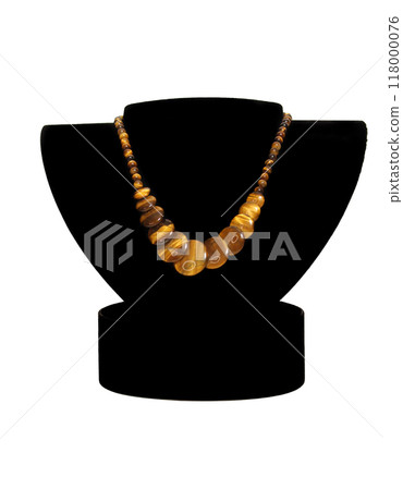 Vintage Tigers Eye Necklace Isolated on White Background Vintage Tigers Eye Necklace Isolated on White Background 118000076