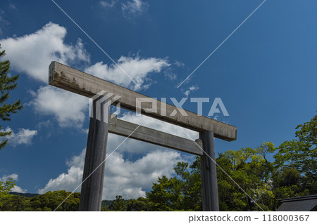 日本三重縣伊勢市伊勢大神宮內宮的宇治橋鳥居 118000367