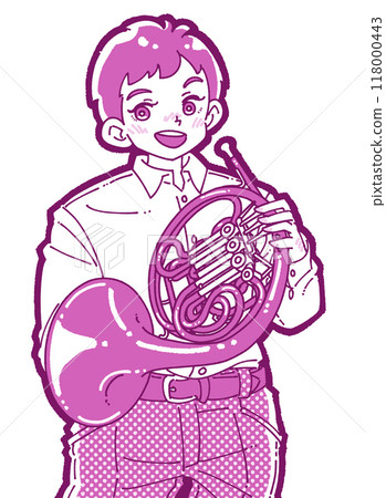 一個微笑的男孩拿著喇叭的插圖 118000443