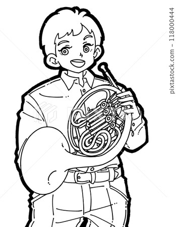 一個微笑的男孩拿著喇叭的插圖 118000444