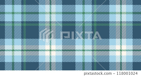 Featuring a seamless tartan design in blue, green, and white, this pattern includes intersecting lines and squares for a traditional and stylish textile appearance. 118001024