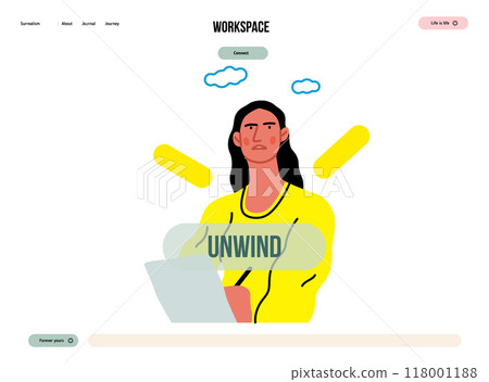 Creative Workspace: Video Conference, modern flat vector concept illustration of person engaging in virtual business meeting Connectivity, collaboration, digital interaction, remote work, productivity 118001188