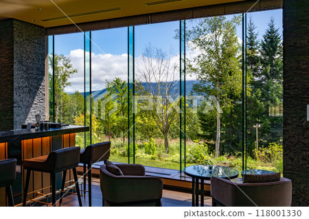Lobby lounge at the Ritz-Carlton Reserve, Higashiyama Niseko Village, a luxury resort hotel in Niseko, Hokkaido 118001330