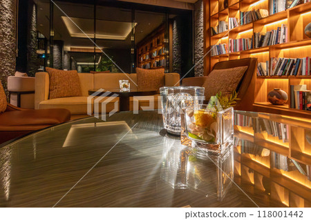 Lobby lounge at night at the Ritz-Carlton Reserve, Higashiyama Niseko Village, a resort hotel in Niseko, Hokkaido Lobby lounge at night at the Ritz-Carlton Reserve, Higashiyama Niseko Village, a resort hotel in Niseko, Hokkaido 118001442